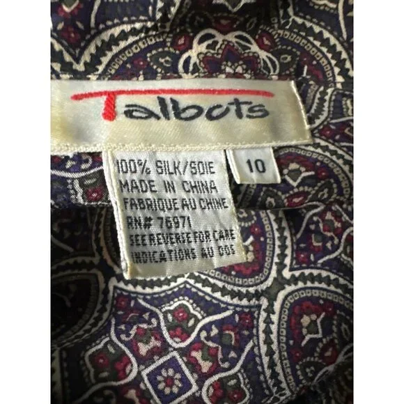 Talbots Women's Vintage Size 10 Silk Blouse Paisley Print Old Money Quiet Luxury - Picture 7 of 7